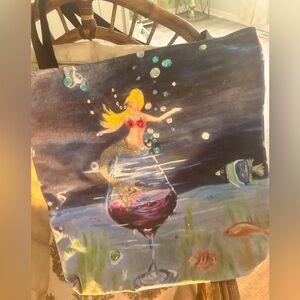 Mermaid Enbellished Art Tote Bag - Blue and Red